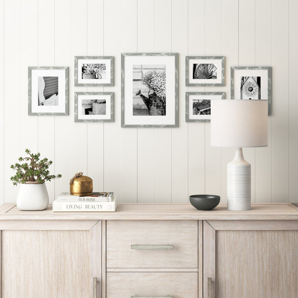 Seven Piece White Picture Frame Set, White Display Mats (622FSET01S07X